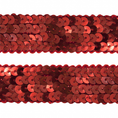 Тесьма с пайетками 3, шир. 20 мм/уп. 25+/-1 м, цвет красный - купить в Артеме. Цена: 778.19 руб.