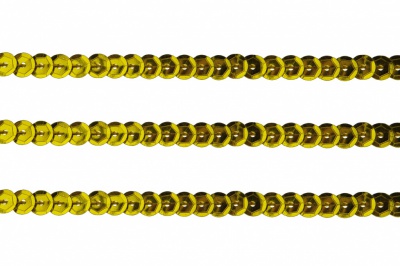 Пайетки "ОмТекс" на нитях, SILVER-BASE, 6 мм С / упак.73+/-1м, цв. А-1 - т.золото - купить в Артеме. Цена: 468.37 руб.
