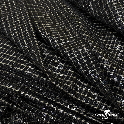 Ткань костюмная с пайетками, 100%полиэстр, 460+/-10 гр/м2, 150см #309 - цв. чёрный - купить в Артеме. Цена 1 203.93 руб.