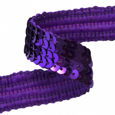 Тесьма с пайетками 12, шир. 20 мм/уп. 25+/-1 м, цвет фиолет - купить в Артеме. Цена: 786.13 руб.