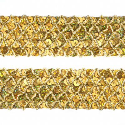 Тесьма с пайетками D16, шир. 35 мм/уп. 25+/-1 м, цвет золото - купить в Артеме. Цена: 1 281.60 руб.