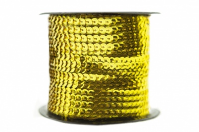 Пайетки "ОмТекс" на нитях, SILVER-BASE, 6 мм С / упак.73+/-1м, цв. А-1 - т.золото - купить в Артеме. Цена: 468.37 руб.