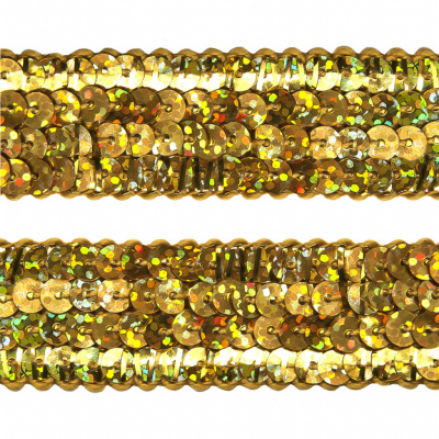 Тесьма с пайетками D16, шир. 20 мм/уп. 25+/-1 м, цвет золото - купить в Артеме. Цена: 778.19 руб.